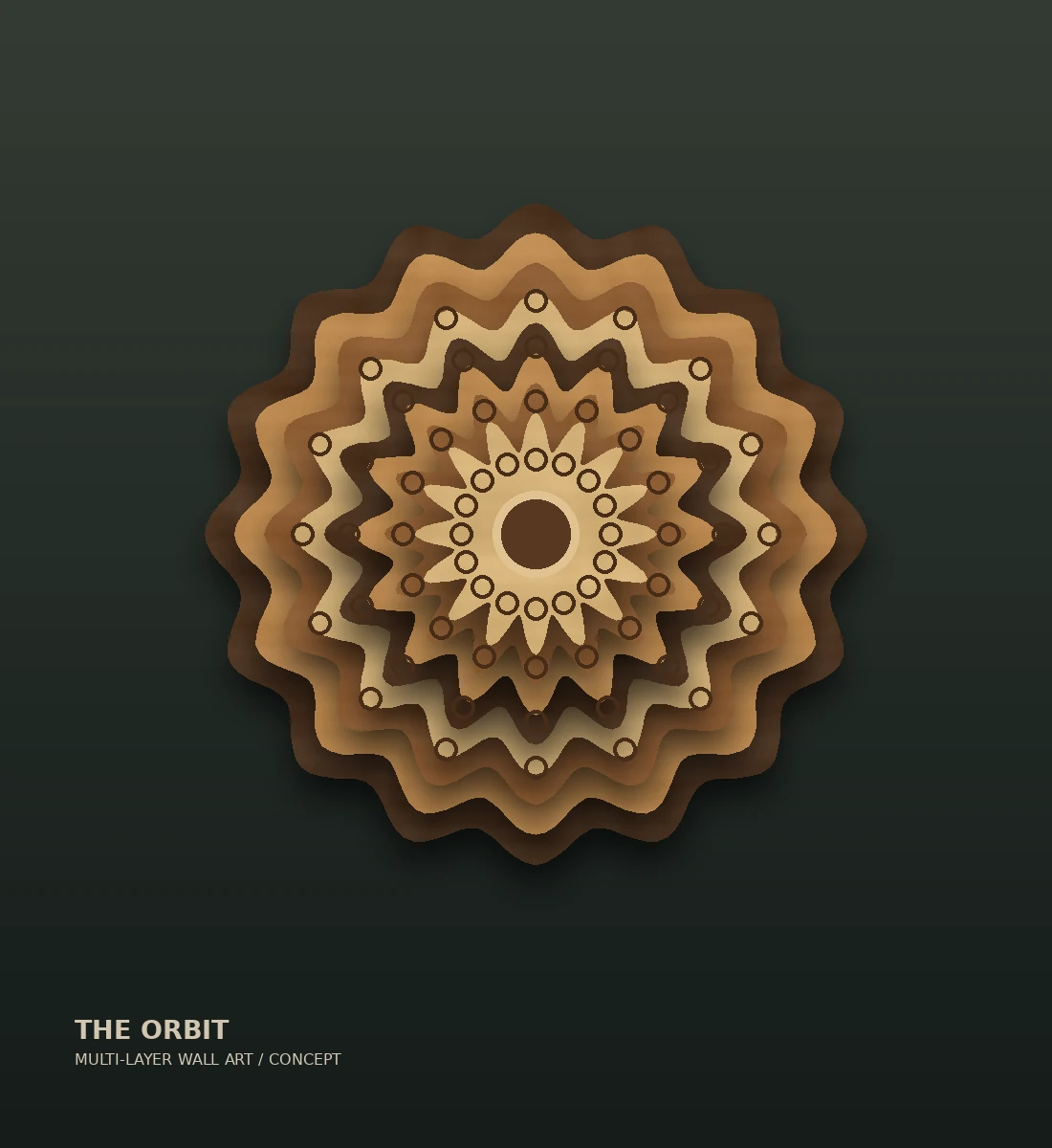 Concept rendering of multilayer geometric wood wall art with circular laser-cut shapes by Night Burn Laser